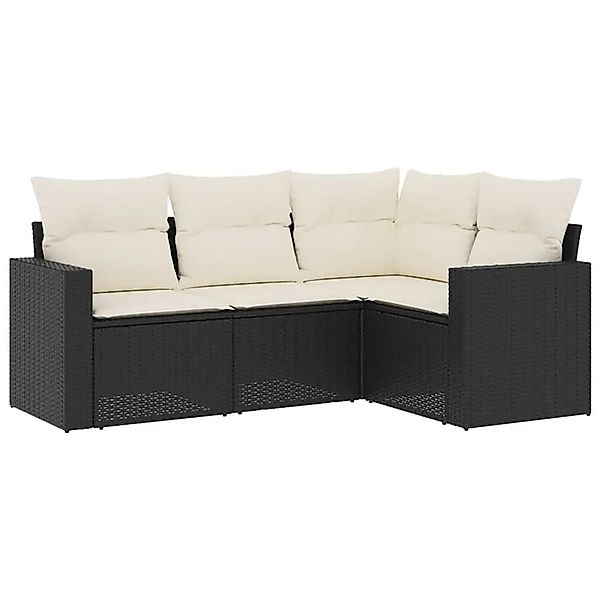 vidaXL 4-Tlg Garten-Sofagarnitur mit Kissen Schwarz Poly Rattan 3251243 günstig online kaufen
