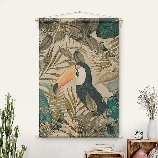Wandteppich Vintage Collage - Tukan im Dschungel günstig online kaufen