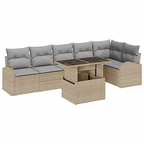 vidaXL Garten-Sofa-Set mit Kissen 7-Tlg Beige und Hellgrau Poly-Rattan 3348 günstig online kaufen