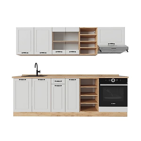 Vicco R-Line Küchenzeile Weiß Landhaus/Goldkraft Eiche 240 cm AP Eiche ohne günstig online kaufen
