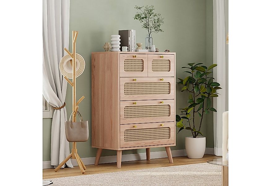 NMCXXO Sideboard Modernes Sideboard aus Holz mit Rattan-Elementen und 5 Sch günstig online kaufen