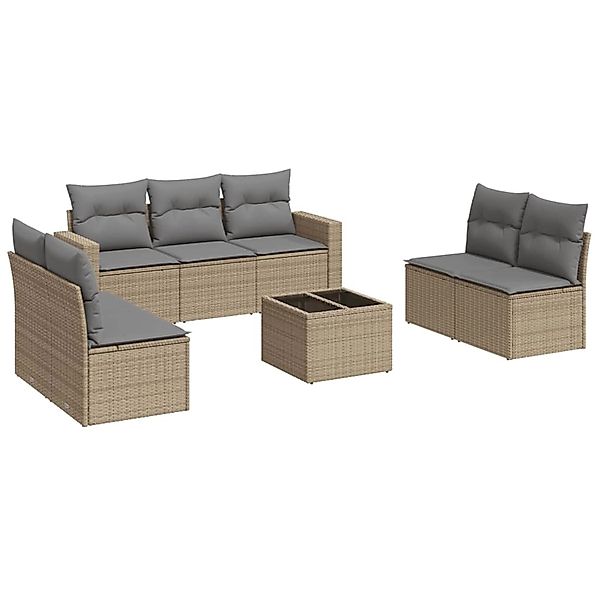 vidaXL 8-Tlg Garten-Sofagarnitur mit Kissen Beige Poly Rattan 3218829 günstig online kaufen