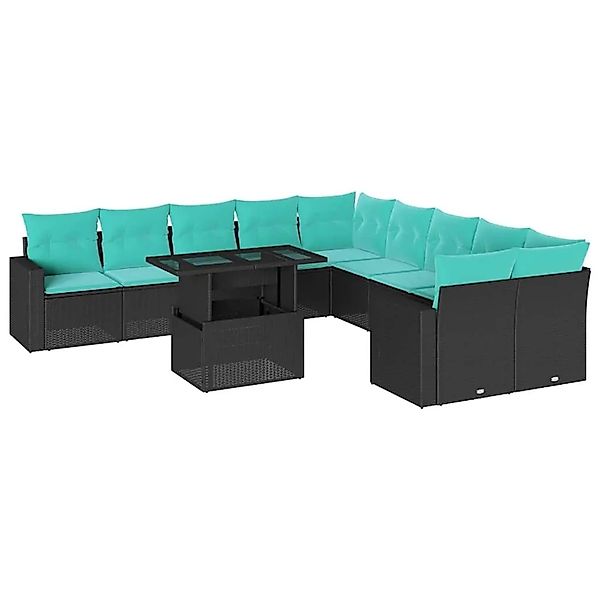 vidaXL 11-Tlg Gartensofa-Set mit Kissen Schwarz Polyrattan 3267537 günstig online kaufen