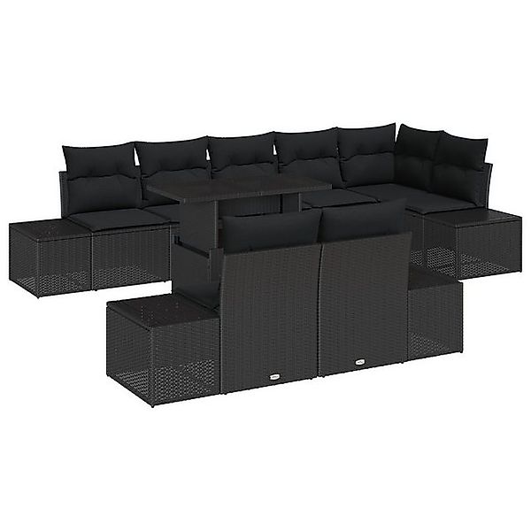 vidaXL Loungesofa 9-tlg. Garten-Sofagarnitur mit Kissen Schwarz Poly Rattan günstig online kaufen