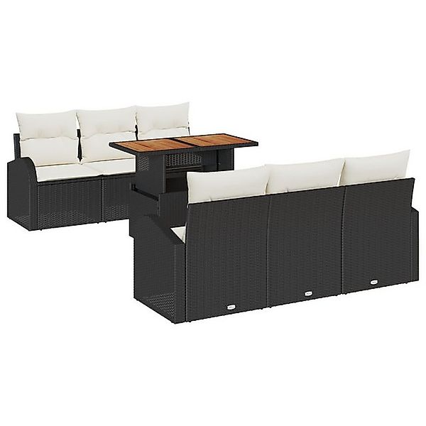 vidaXL Loungesofa 7-teiliges Garten Essgruppe mit Kissen Schwarz Poly Ratta günstig online kaufen