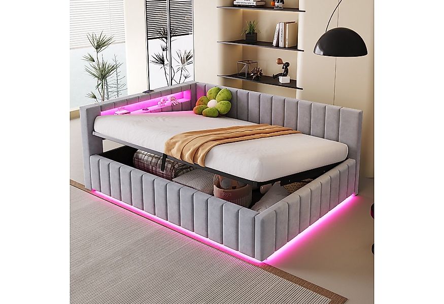 Flieks Daybett, Hydraulisches Polsterbett Schlafsofa 140x200cm mit LED und günstig online kaufen