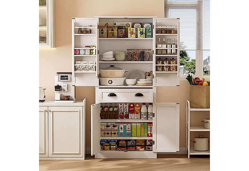 Flieks Mehrzweckschrank mit 4 Türen und 1 Schublade Weiß/Schwarz (mit Türab günstig online kaufen