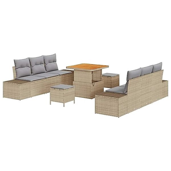 vidaXL Gartensofa-Set mit Kissen mit Speicher 9 Stk Beige Poly Rattan 33646 günstig online kaufen