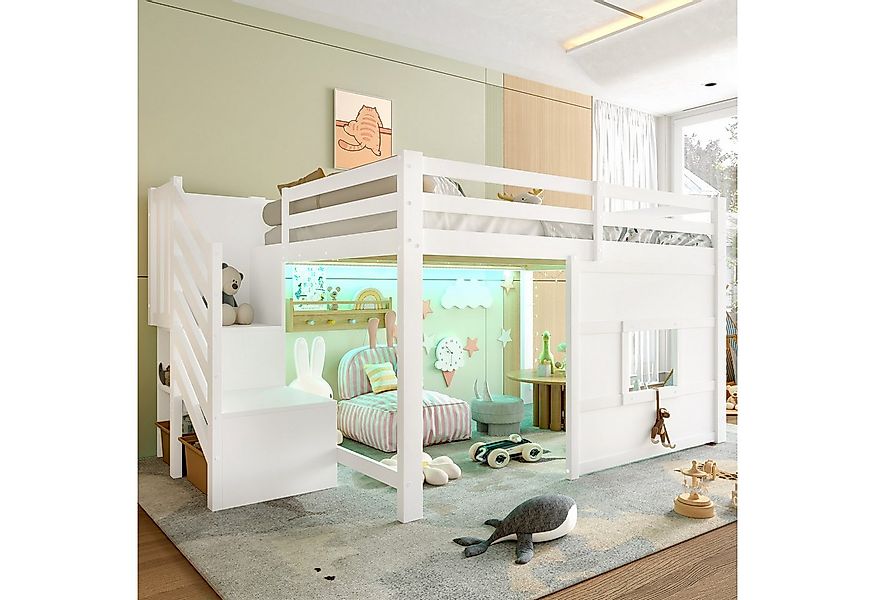 Merax Hochbett mit LED-Beleuchtung (Kieferholz Hausbett Spielbett, 1-St) Ki günstig online kaufen