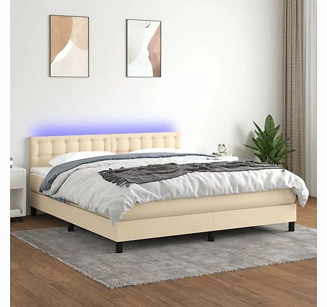 vidaXL Boxspringbett Boxspringbett mit Matratze LED Creme 180x200 cm Stoff günstig online kaufen