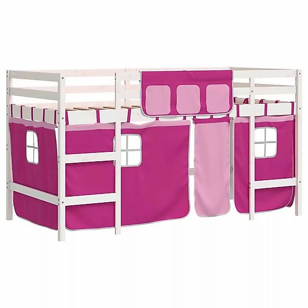 vidaXL Kinderhochbett mit Vorhängen Rosa 90x190 cm Massivholz Kiefer1928475 günstig online kaufen