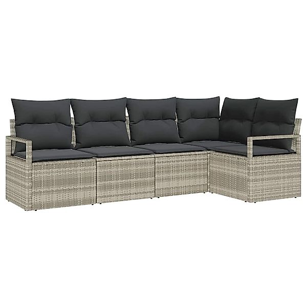 vidaXL Garten-Sofa-Set 5-Tlg Hellgrau Poly Rattan 3346382 günstig online kaufen