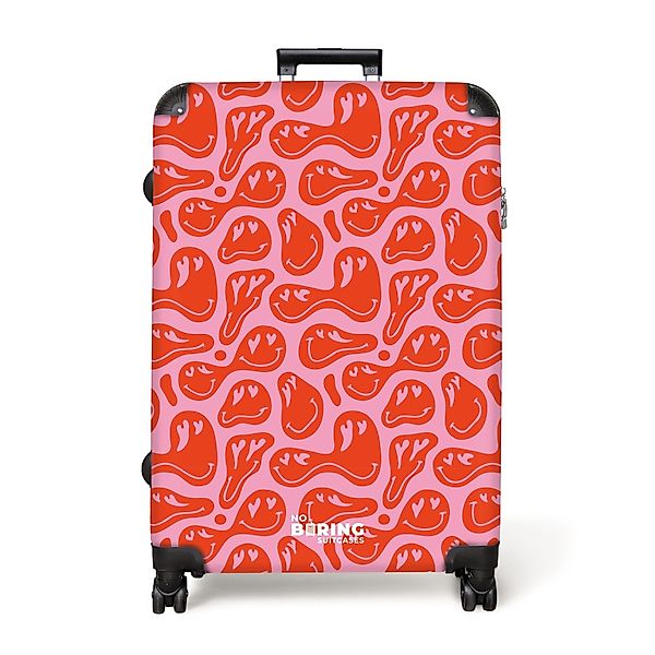 NoBoringSuitcases.com© Hartschalen-Trolley Rosa mit roten Smileys günstig online kaufen