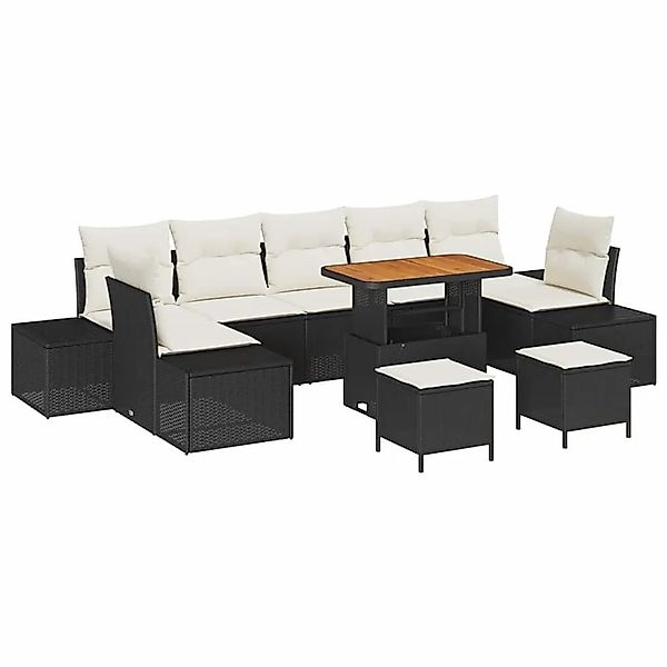 vidaXL Gartensofa-Set mit Kissen 10 Stk Schwarz Poly Rattan 3364720 günstig online kaufen