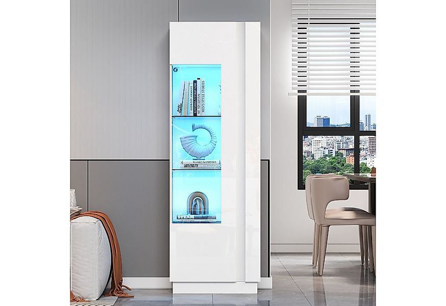 Merax Standvitrine Hochglanz Vitrine mit LED und App-Steuerung (Standregal günstig online kaufen