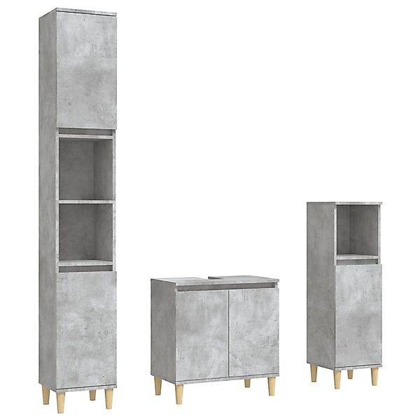 vidaXL Badezimmer-Set 3-tlg. Badmöbel-Set Betongrau Holzwerkstoff, günstig online kaufen