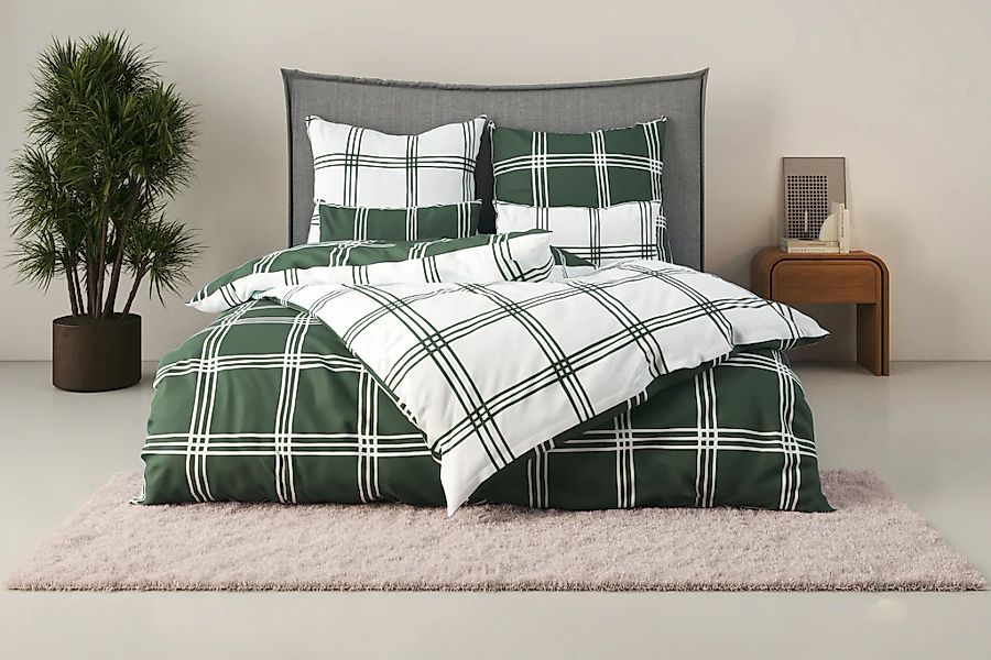 my home Wendebettwäsche "Karo" 2 Stk. tlg. karierte Bettwäsche aus Baumwoll günstig online kaufen