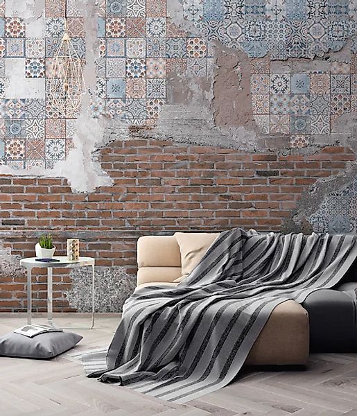 A.S. Création Vliestapete »Fototapete Vintage Fliesen Ziegeloptik Blau Brau günstig online kaufen