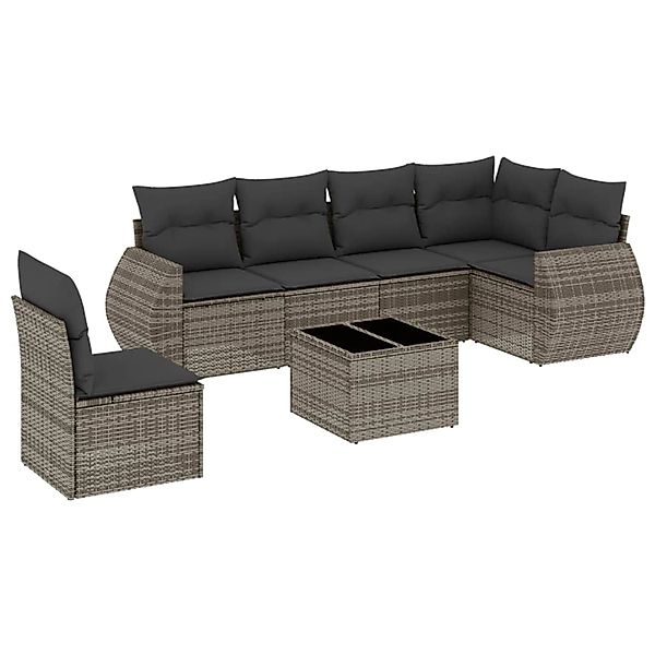 vidaXL 7-Tlg Garten-Sofagarnitur mit Kissen Grau Poly Rattan 3221439 günstig online kaufen