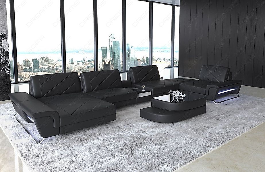 Sofa Dreams Wohnlandschaft Sofa Leder Bari U Form Ledersofa, Couch, mit LED günstig online kaufen