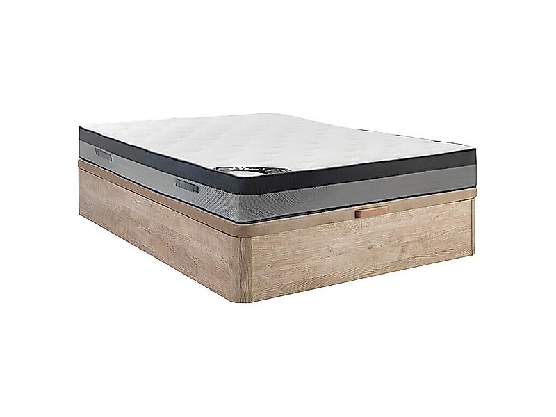 Bett-Set 140 x 190 cm, Bettkasten natur hell + Hybridmatratze 7-Zonen-Tasch günstig online kaufen