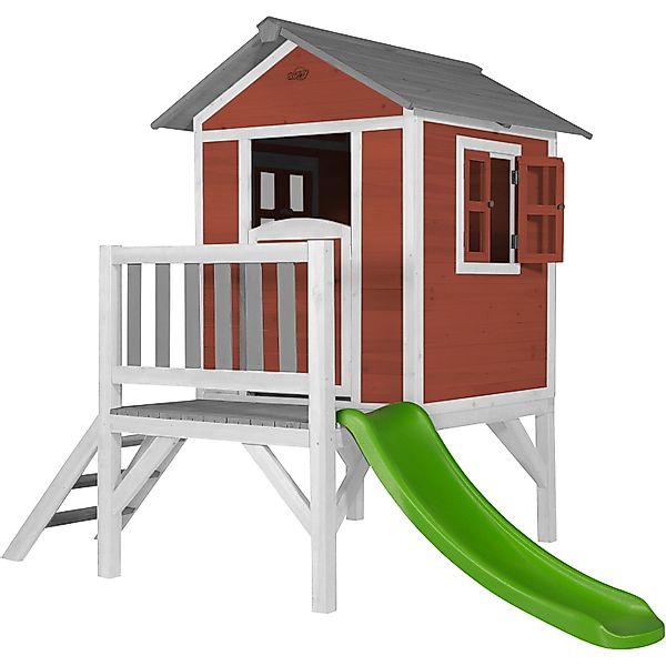 Axi Lodge XL Spielhaus Skandinavisches Rot mit Lindgrüner Rutsche günstig online kaufen