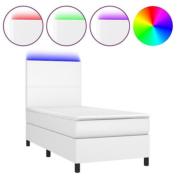vidaXL Boxspringbett, Boxbett mit Matratze & LED Weiß 90x200 cm Kunstleder günstig online kaufen