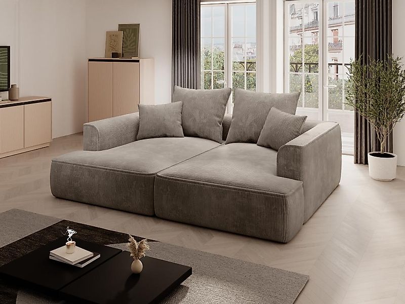 Sofa 3-Sitzer - tiefe Komfortsitzfläche - Cord - Taupe - PINETA günstig online kaufen