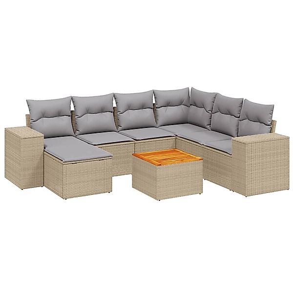 vidaXL 8-Tlg Garten-Sofagarnitur mit Kissen Beige Poly Rattan 3257893 günstig online kaufen