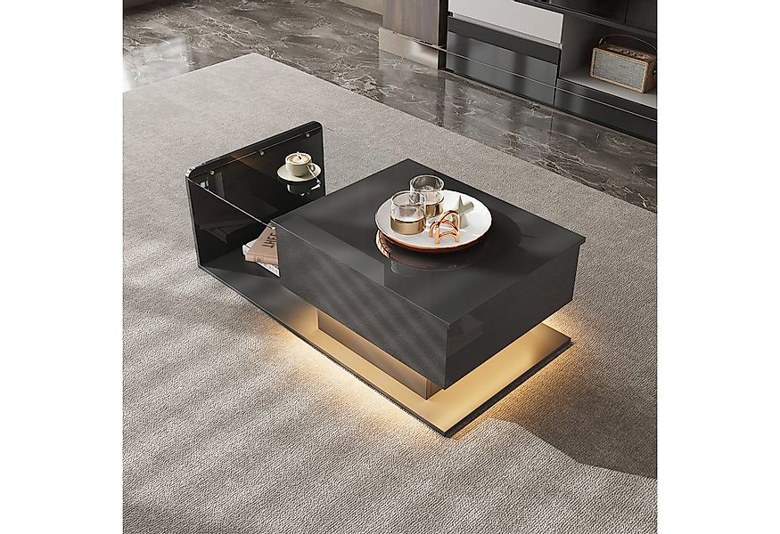 HAUSS SPOLE Couchtisch Hochglanz Schwarz, Beistelltisch mit Glas und LED-Li günstig online kaufen