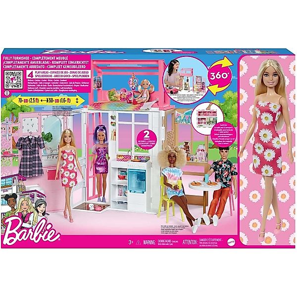 Mattel® Puppenhaus HHY40 Barbie-Puppenhaus mit 4 günstig online kaufen