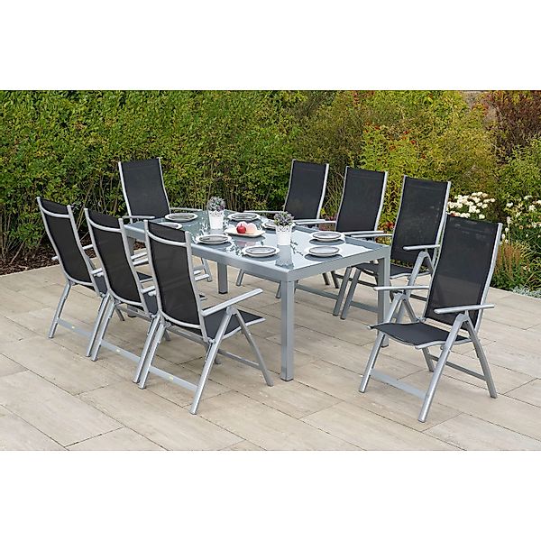 Merxx Carrara Set 9-tlg. 8 Klappsessel Gartentisch 190 x 100 cm Schwarz günstig online kaufen