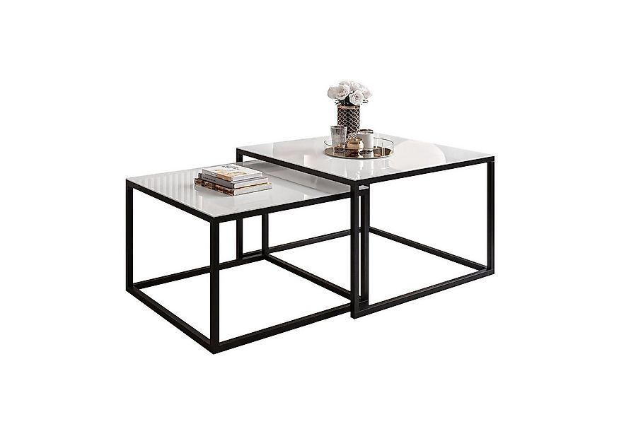 Lookway Couchtisch YOSHI GLASS 2in1 mit schwarzem und weißem Gestell (2er-S günstig online kaufen