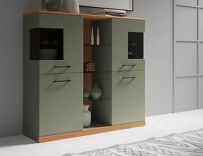 Home affaire Highboard »Ribe,120cm breit,112cm hoch,Oberplatte massiv,12 Fä günstig online kaufen