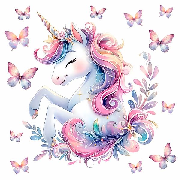 nikima Wandtattoo 248 Wandtattoo Einhorn mit Schmetterlingen - Größe 500 x günstig online kaufen
