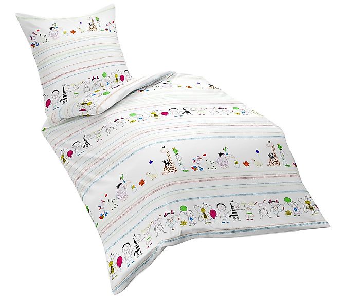 fleuresse Babybettwäsche 100x135cm Zoo Tiere Streifen Bunt, Renforcé, 2 tei günstig online kaufen
