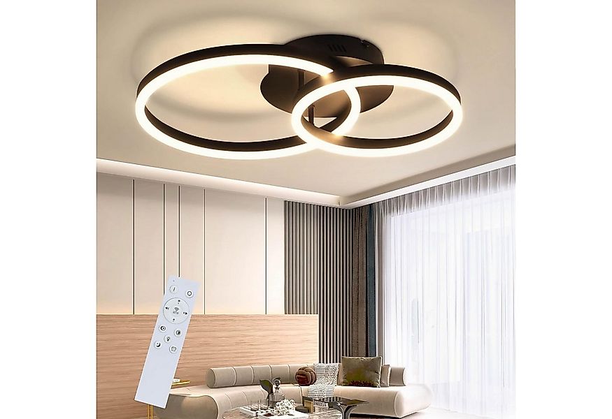 ZMH LED Deckenleuchte Deckenlampe 2 Ringe Modern Esszimmer 59cm Schwarz 45W günstig online kaufen