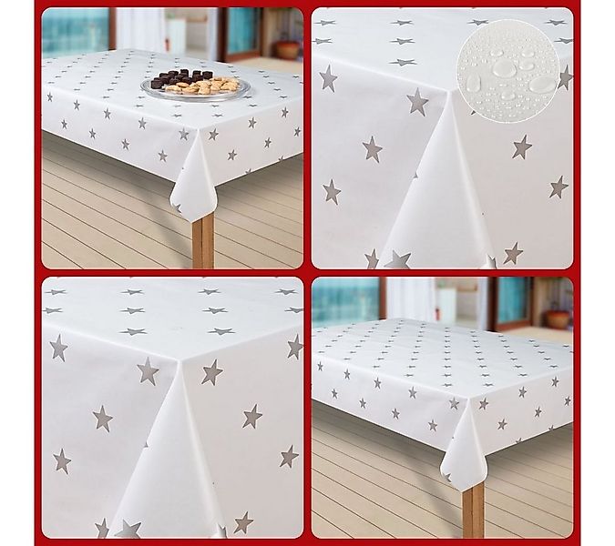 laro Tischdecke Wachstuch-Tischdecken Abwaschbar Sterne weiss silber rechte günstig online kaufen