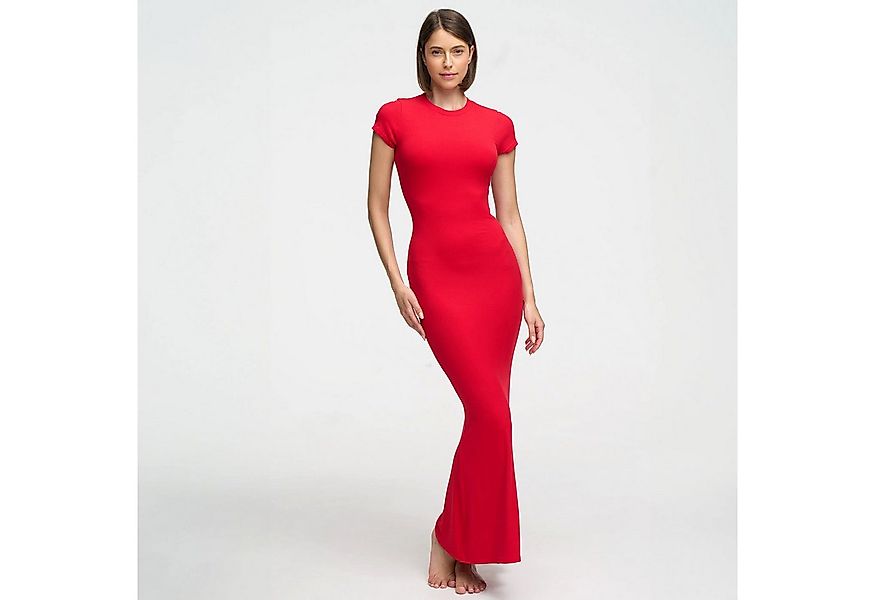 Creamy Fabrics Jerseykleid Ribbed T-Shirt Maxikleid-Fire Red-XL (1-tlg) günstig online kaufen