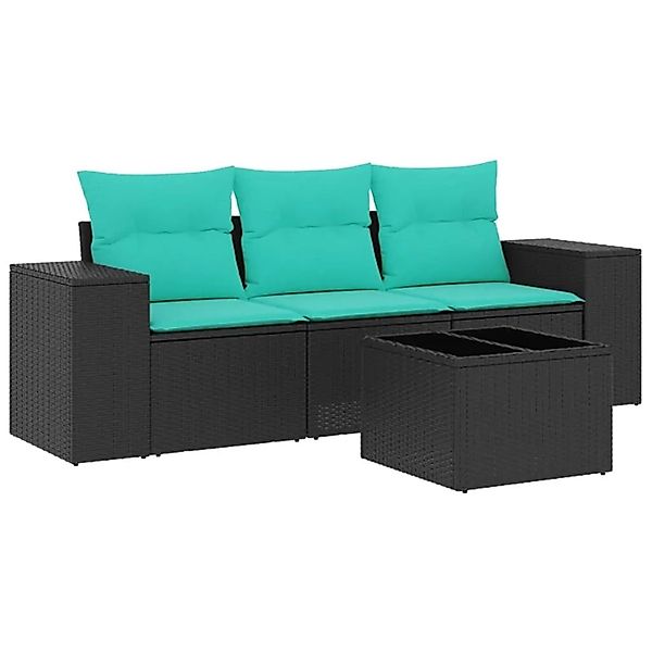 vidaXL 4-Tlg Gartensofa-Set mit Kissen Schwarzes Polyrattan 3222266 günstig online kaufen