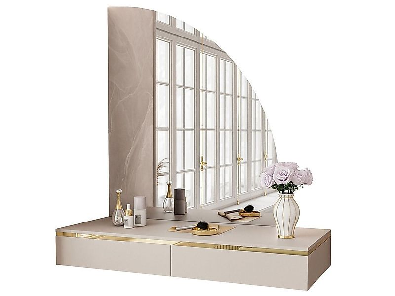 yourhouse24 Schminktisch AURORA-Q 102 cm Kaschmir Gold, Spiegel mit LED, 2 günstig online kaufen