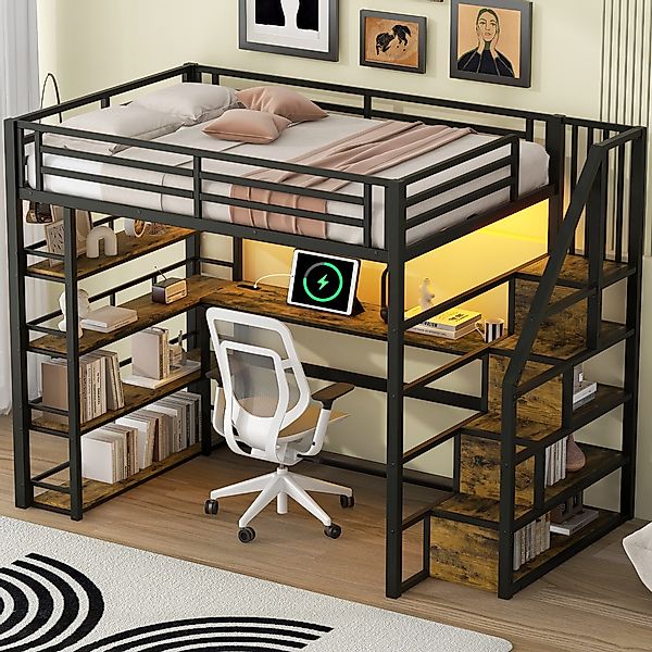 STILVORA Hochbett 140x200 mit Matratze&Schreibtisch,Jugendbett Eisenbett günstig online kaufen