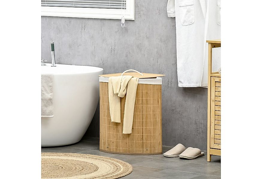 HOMCOM Wäschekorb mit Deckel 55L Laundry Baskets mit Griffen, herausnehmbar günstig online kaufen