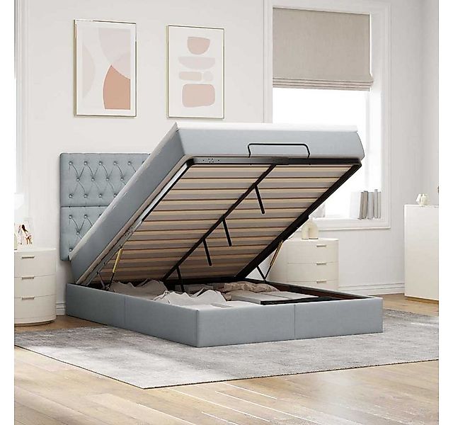vidaXL Bett, Ottoman-Bett mit Matratze & LEDs Hellgrau 140x190 cm Stoff günstig online kaufen
