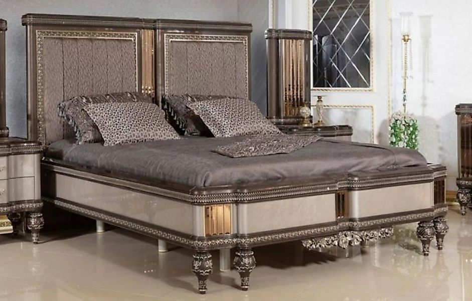 Casa Padrino Bett Casa Padrino Luxus Barock Doppelbett Grau / Dunkelbraun / günstig online kaufen