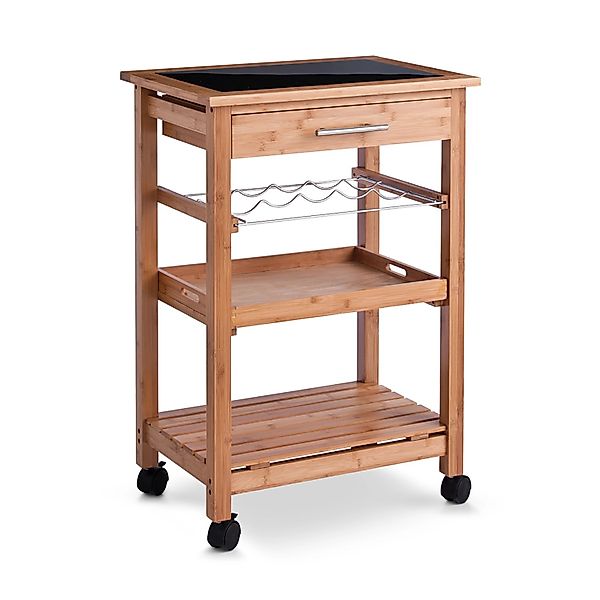 Zeller Küchenrollwagen Bambus mit Glas-Top 58 cm x 40 cm x 85 cm Natur günstig online kaufen