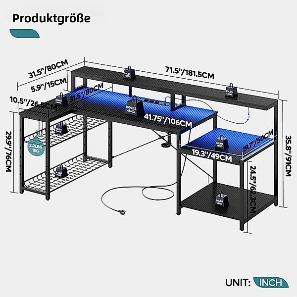 Bestier Gamingtisch 181 x 80 cm günstig online kaufen