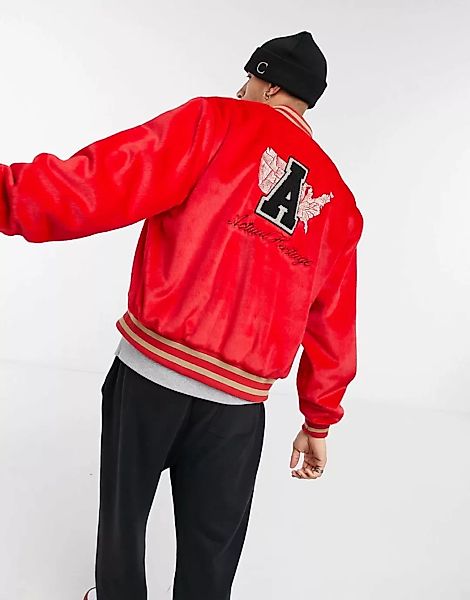 ASOS DESIGN – Actual – College-Jacke in Rot aus Wolle günstig online kaufen