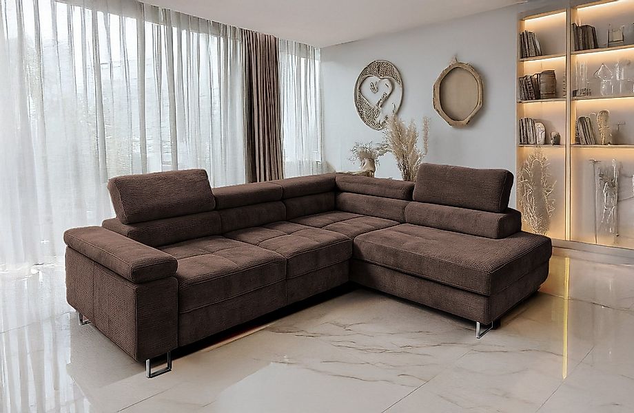 Goldstoff Ecksofa mit Schlaffunktion, Cord Couch für Wohnzimmer - Cord Ecks günstig online kaufen