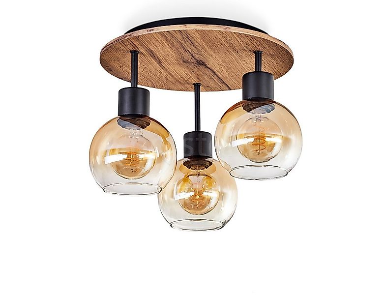 hofstein Deckenleuchte Deckenlampe aus Metall/MDF/Glas in Schwarz/Braun in günstig online kaufen